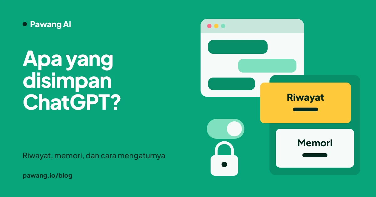 Jendela chat dengan laci Riwayat dan Memori, menggambarkan apa yang disimpan ChatGPT